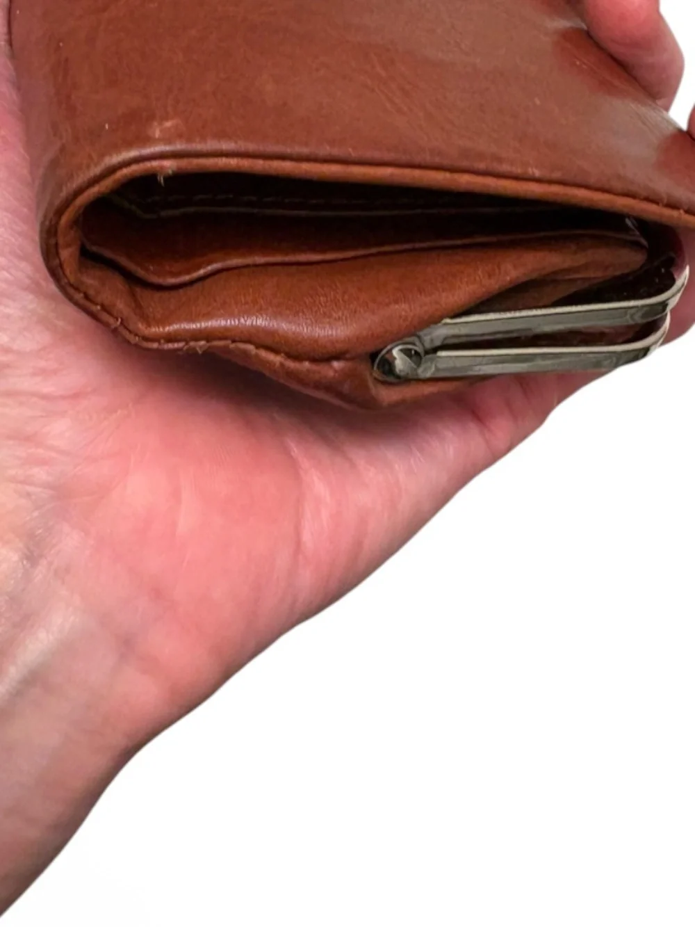 Hobo brown kisslock foldable compact brown leather wallet